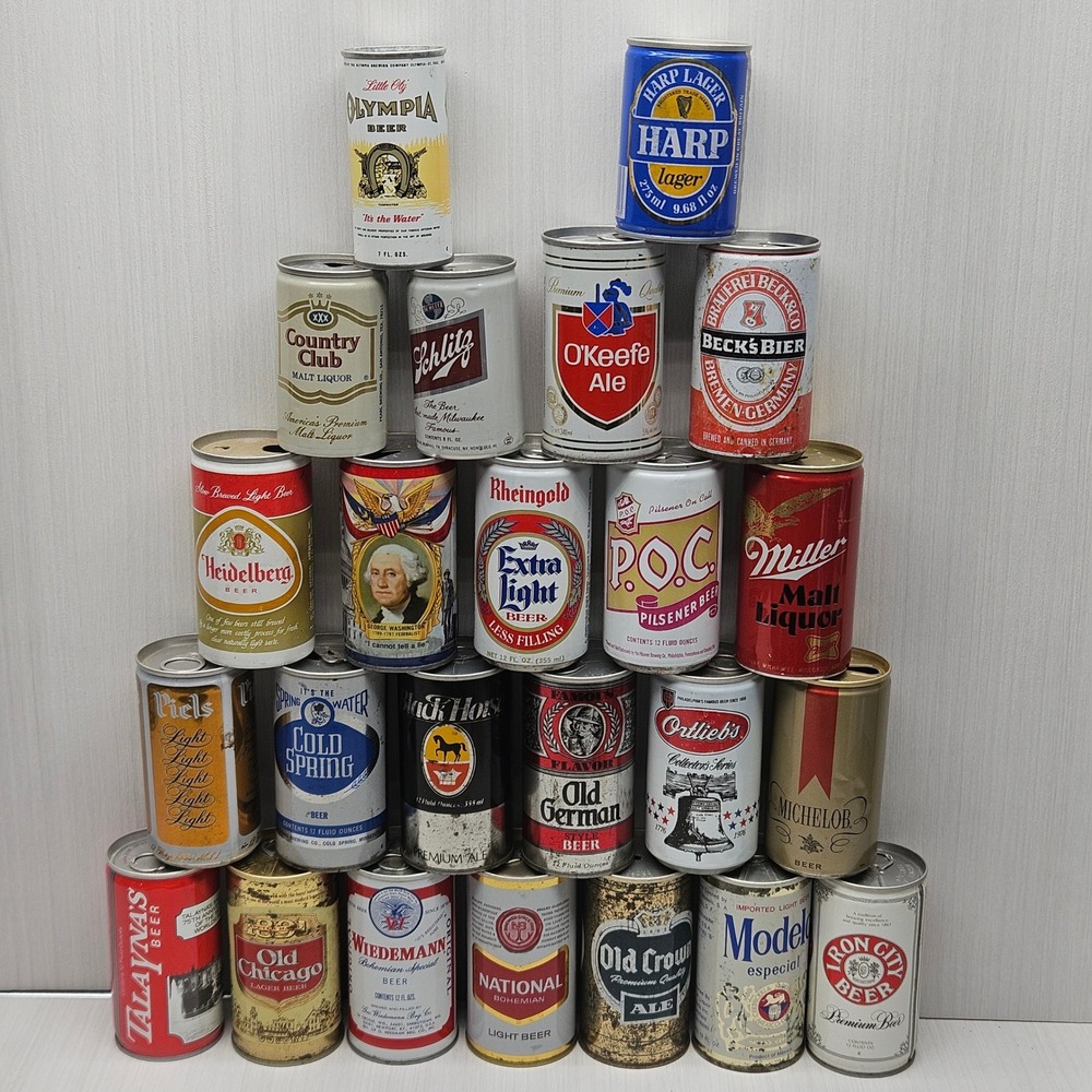 Vintage Beer Can Collection Lot of 24 Schlitz Miller Modelo Old Chicago Empty